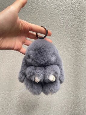 Gray Fluffy Bunny Pom Keychain